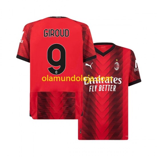 Camisola AC Milan Olivier Giroud 9 Homem Equipamento Primeiro 2023-2024 Manga Curta